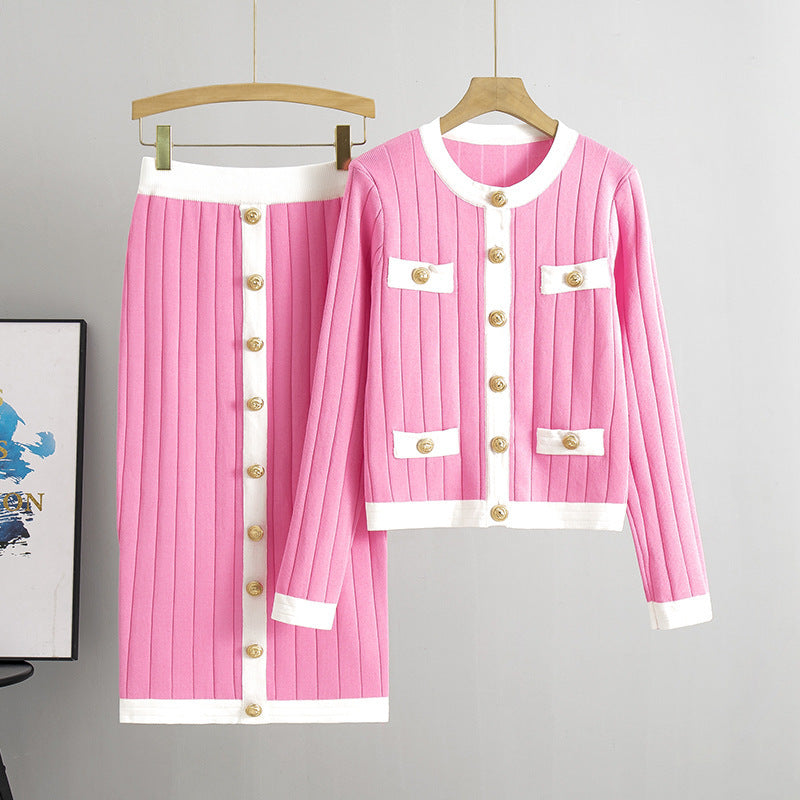 Skirt Knitted Cardigan Two-piece Set Dress For Women Autumn And Winter