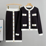 Black and white skirt knitted cardigan two-piece set for women autumn and winter