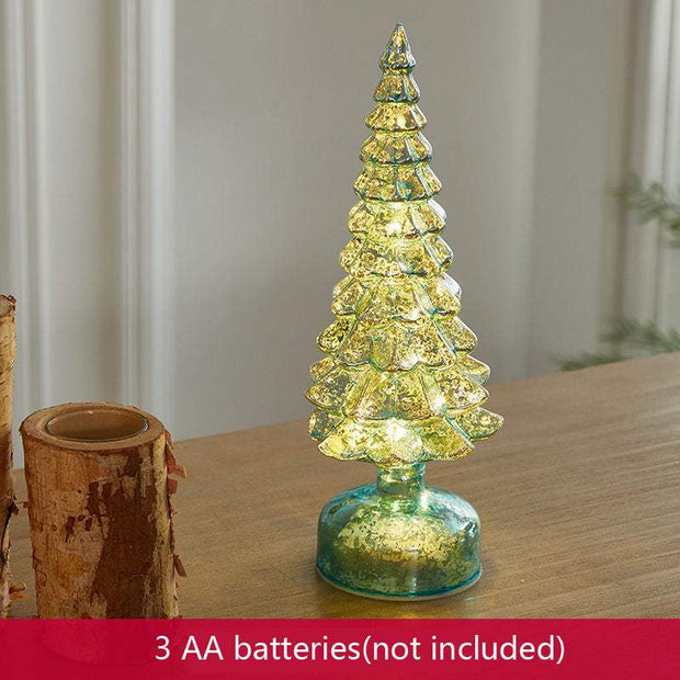 Glowing geometric glass Christmas tree table decoration with golden lights