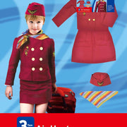 Children's Captain Clothing red stewardess costume with hat and scarf for holiday party performance