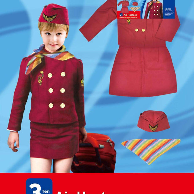 Children's Captain Clothing red stewardess costume with hat and scarf for holiday party performance