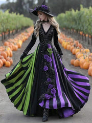 V-neck Long Sleeve Dress Large Swing Dress Halloween Dress