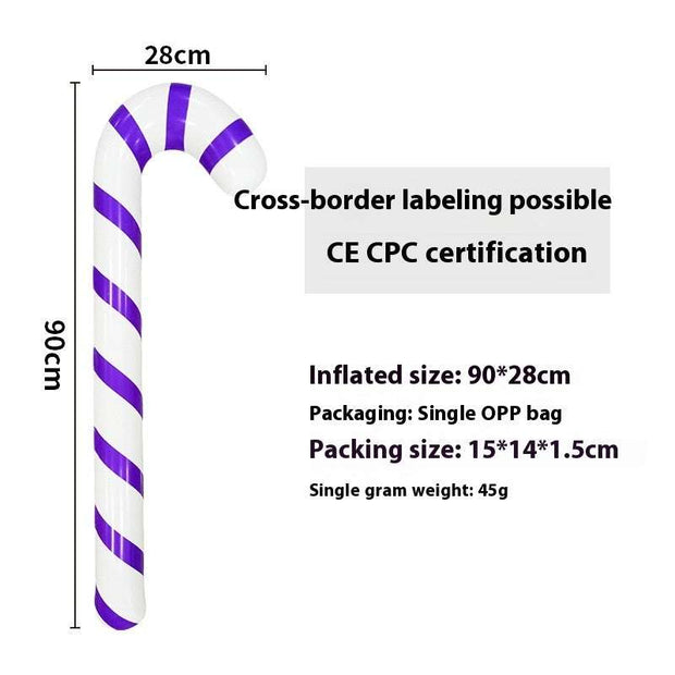 Inflatable purple and white striped candy cane Christmas decoration with CE CPC certification and 90x28cm size