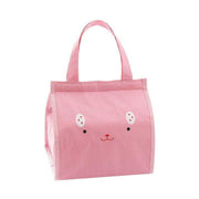 Pink thermal lunch bag for kids with cartoon face design and insulated cooler feature