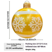 Inflatable yellow Christmas ball decoration with white snowflake pattern and LED light, 66x48cm outdoor garden ornament