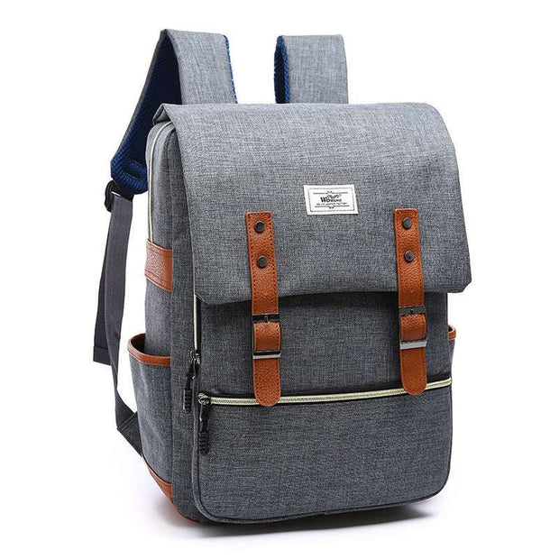 Vintage men women canvas backpack with leather straps and USB charging port for school and travel