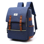 Vintage men women canvas backpack with leather straps, USB charging port, suitable for school, travel, and laptop use