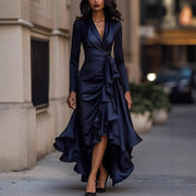 V-neck Waist Trimming Ruffles Elegant Dress