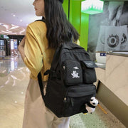DCIMOR high quality cartoon embroidery waterproof nylon women's black backpack with multiple pockets and plush keychain