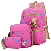 Pink star print school bag set for girls with backpack, small bag, and pencil case