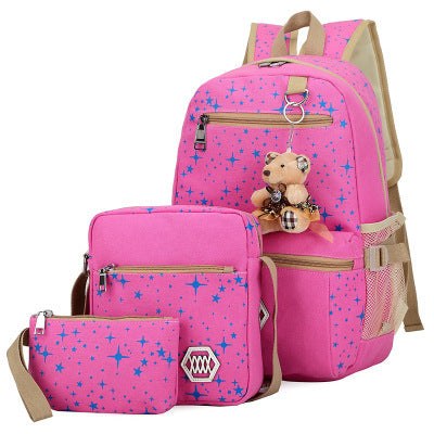 Pink star print school bag set for girls with backpack, small bag, and pencil case