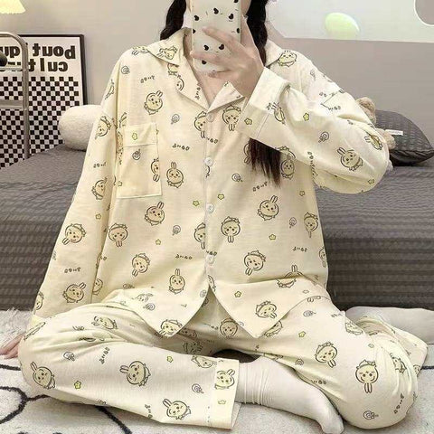 Pajamas Women's Loose And Cute Cartoon Long Sleeve Trousers Home Wear Two-piece Suit