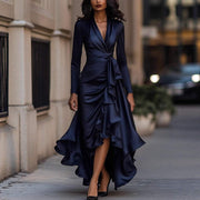 V-neck Waist Trimming Ruffles Elegant Dress