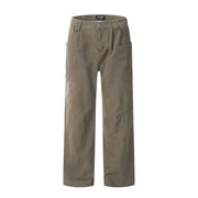 Men's fashion work clothes denim trousers in brown with multiple pockets and cotton fabric