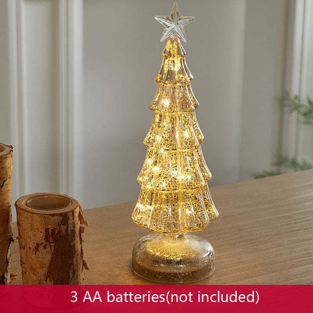 gold glittered glass Christmas tree table decoration with lights and star topper