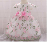 pink floral fluffy birthday party dress for baby girls summer children's clothing