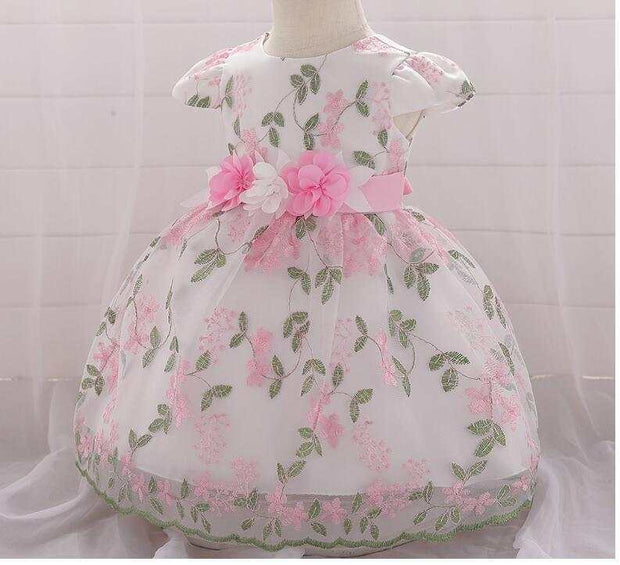 pink floral fluffy birthday party dress for baby girls summer children's clothing
