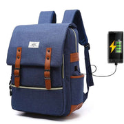 Vintage men women canvas backpack with USB charging port for school and travel
