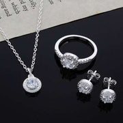 Zircon Jewelry Suit silver necklace ring and earrings set with inlaid zircon stones