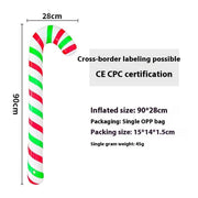 Inflatable Christmas Ball candy cane decoration for outdoor garden with red and green stripes, 90x28cm size, PVC material