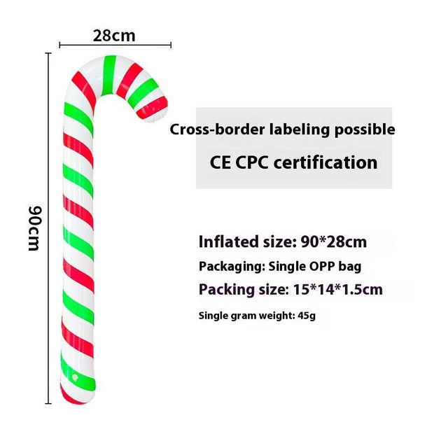 Inflatable Christmas Ball candy cane decoration for outdoor garden with red and green stripes, 90x28cm size, PVC material
