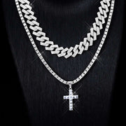 Zircon Cross Pendant Necklace Hip Hop Full Miami Curb Cuban Chain