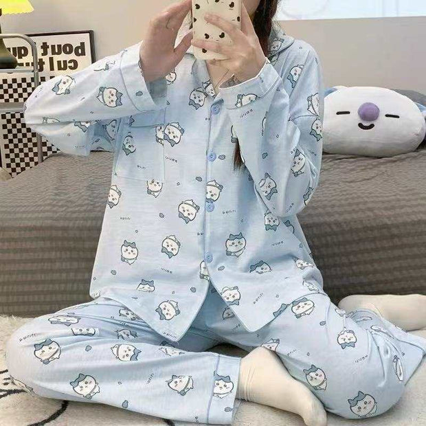Pajamas Women's Loose And Cute Cartoon Long Sleeve Trousers Home Wear Two-piece Suit