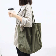 Large olive green canvas women handbag shoulder tote bag for shopping with soft handles
