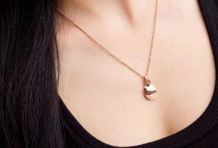 Totoro Necklace-Wealth Necklace-Rose Gold Titanium Steel showcased on a model's neck.