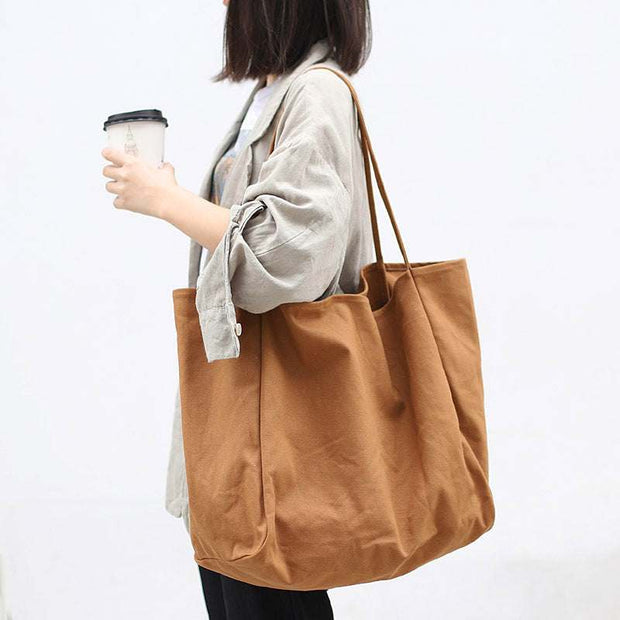 Large brown canvas women handbag with soft handles and high capacity shoulder tote for shopping