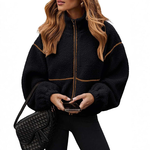 Berber Fleece Contrast Color Stand-up Collar Leisure All-match Coat