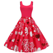 Valentine's Day print party dress with heart and cupid design in red cotton blend fabric