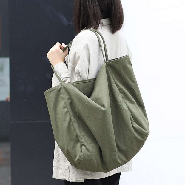 Large green canvas women handbags shoulder tote bag for shopping with high capacity and soft handles