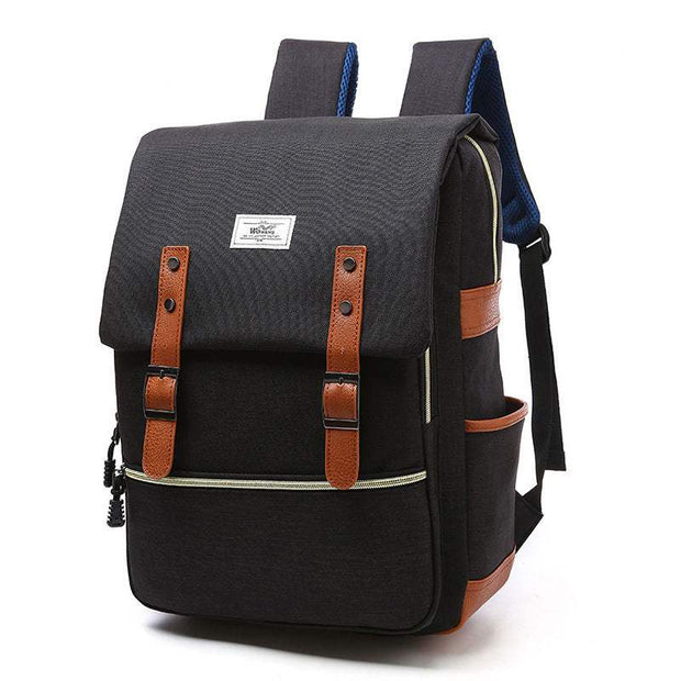 Vintage men women canvas backpack with leather straps and USB charging port for school and travel