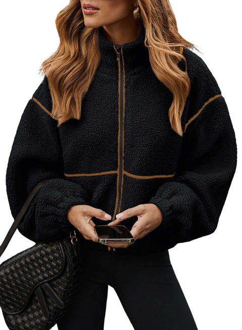 Berber Fleece Contrast Color Stand-up Collar Leisure All-match Coat