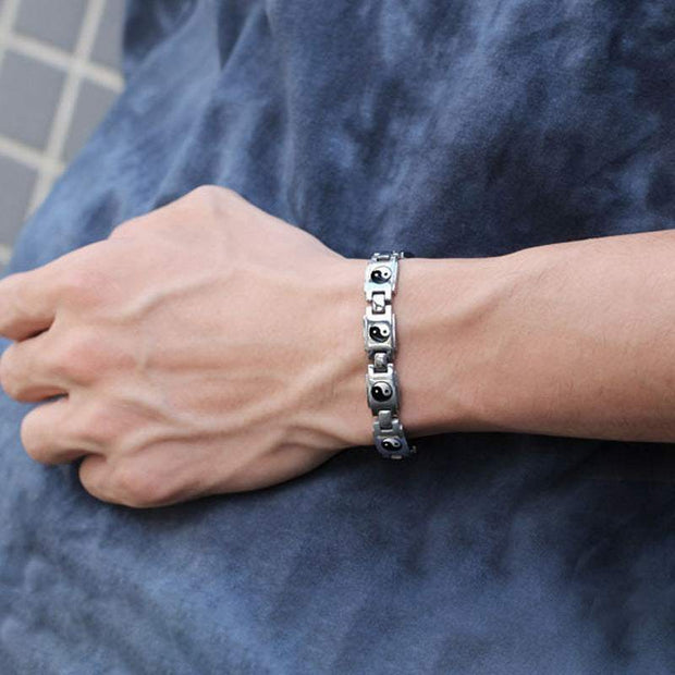 Men's Tai Chi titanium steel bracelet with geometric design and electroplated haematite steel color