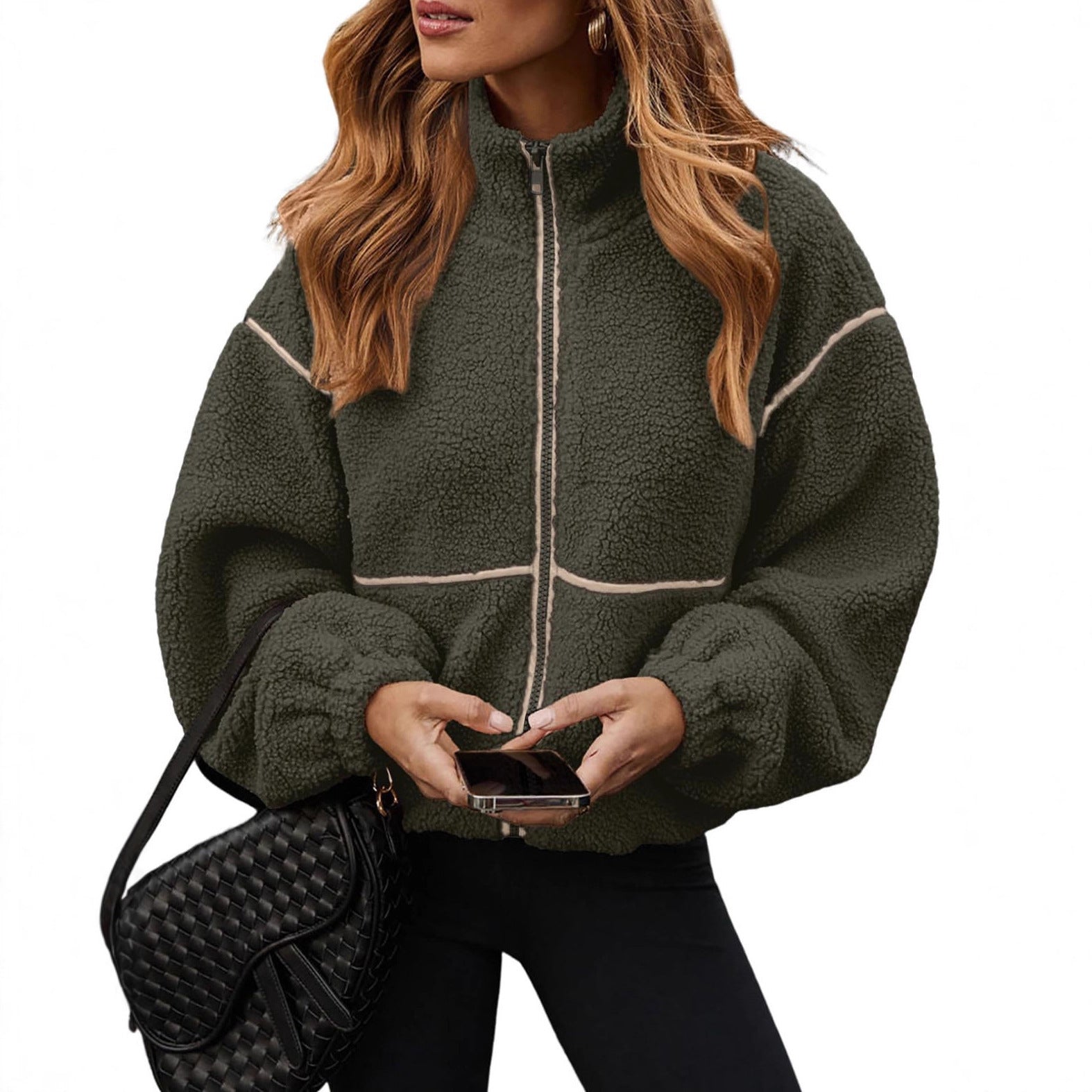 Berber Fleece Contrast Color Stand-up Collar Leisure All-match Coat