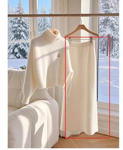 High-grade White Temperament Thick Sweater Skirt Suit