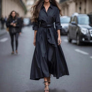 Solid Color Maxi Dress Lace-up Windbreaker Skirt