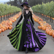 V-neck Long Sleeve Dress Large Swing Dress Halloween Dress