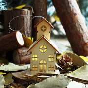 Luminous wooden Christmas house decoration with LED lights and hanging string for festive decor