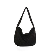 Black nylon warm totes shoulder bag for women with quilted soft surface and zipper closure
