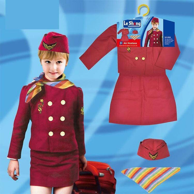 Children's red captain costume set with hat and scarf for holiday party or performance wear