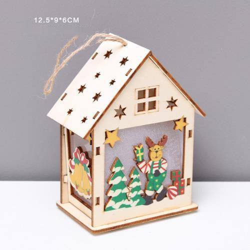Luminous Christmas wooden house decoration with LED lights and festive reindeer design