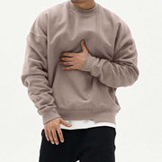 Men's loose pullover round neck sweater in khaki cotton blend for sportswear
