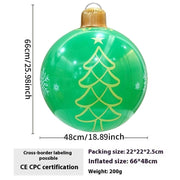 Inflatable green Christmas ball decoration with tree and snowflake design, 66x48cm outdoor holiday ornament