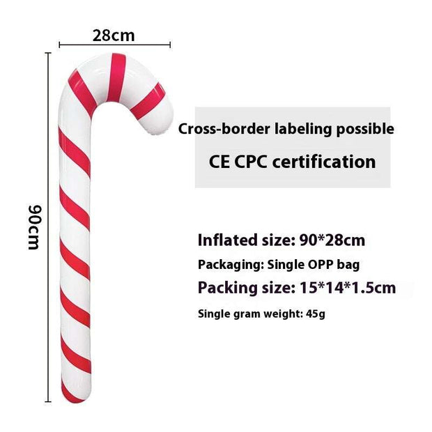 Inflatable red and white candy cane Christmas decoration measuring 90x28cm in PVC material with CE CPC certification