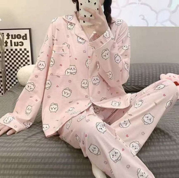 Pajamas Women's Loose And Cute Cartoon Long Sleeve Trousers Home Wear Two-piece Suit