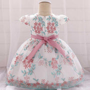 floral girls children's summer dress with pink sash for birthday or wedding party