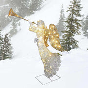 Illuminated acrylic angel decoration playing trumpet for Christmas garden decor